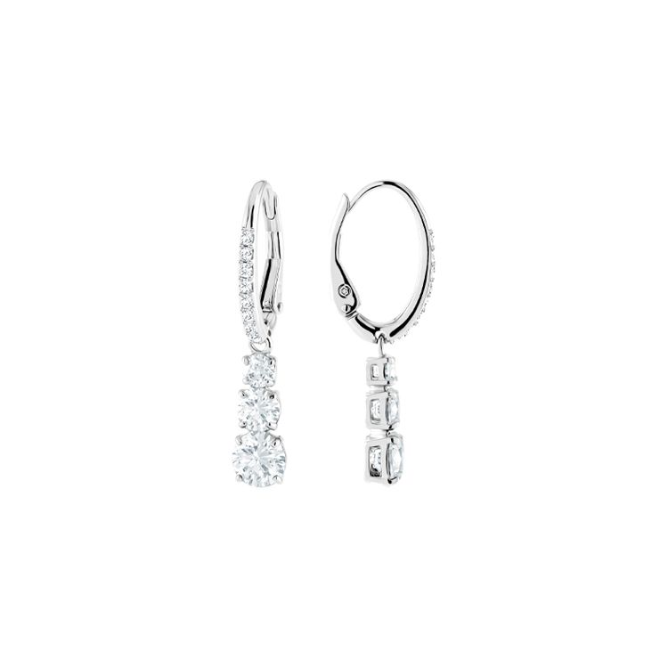 Swarovski Pendientes de Aro Redondos Perforados Stilla Attract Trilogy Chapados en Rodio para Mujer Blancos 5416155