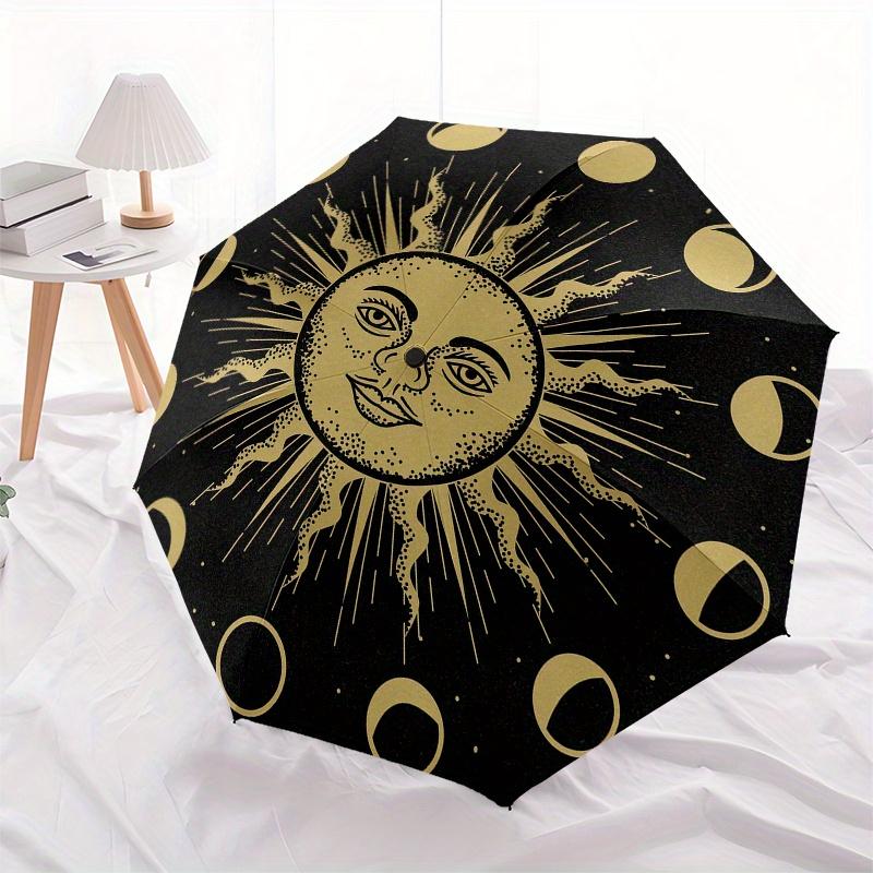 Golden Celestial Sun Moon Phase Wall Art DecorUmbrella, Portable 3-Fold Umbrella for Men & Women,Christmas Gift ES175