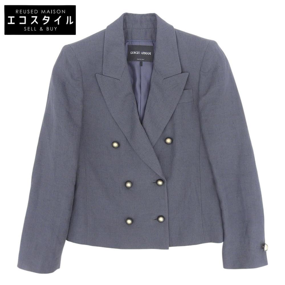 GIORGIO ARMANI In good condition, linen 6B double-breasted jacket for women, blue-gray, size 36, 3SHGG0YE, T036J, 22 years old Jacket 36 Blue grayUsed