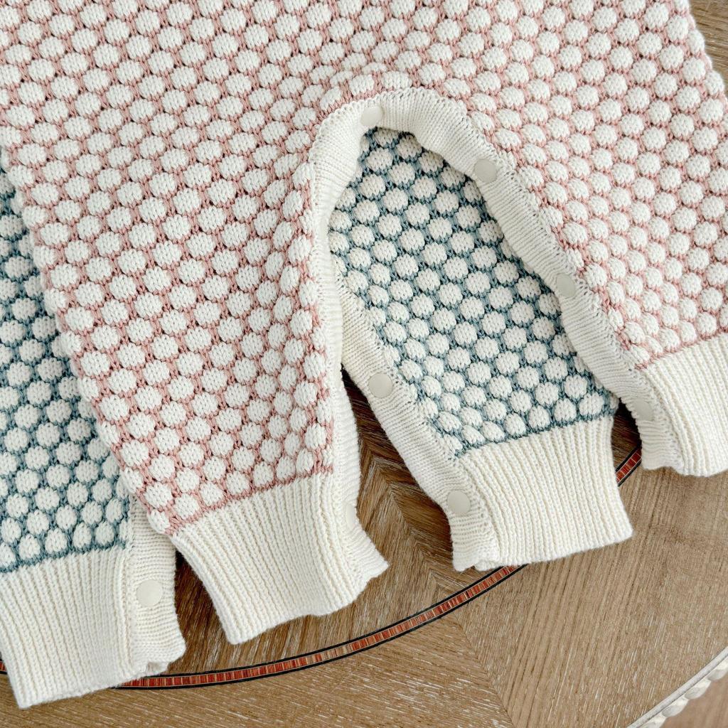 Handgemachter Baumwoll-Häkel-Blumen-Bubble-Romper für Säuglings- und Kleinkindmädchen - Herbst/Frühling