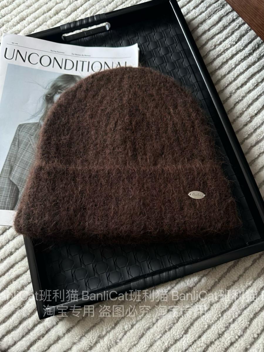 

BanliCat2024 autumn and winter white blue wool hat men s and women s warm knitted hat big head cold hat small face One size fits all (54-62cm) коричневий