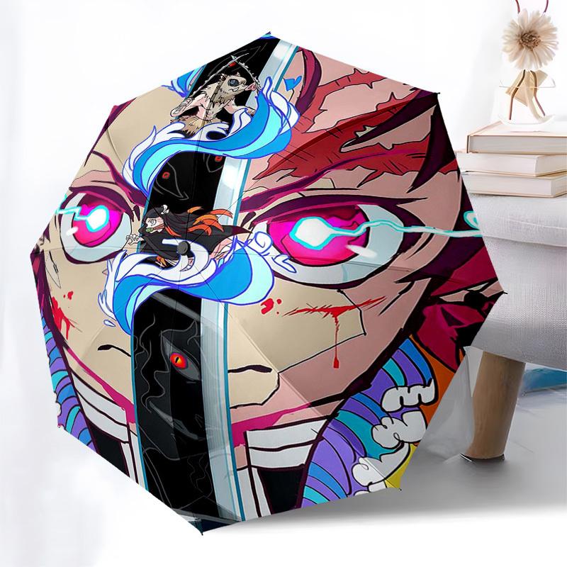 1pc Nezuko Demon Slayer Outdoor Umbrella - Automatic Opening/Closing, Portable 3-Fold Design with 8-Bone Iron Frame - Perfect Gift for Fans, Travelers