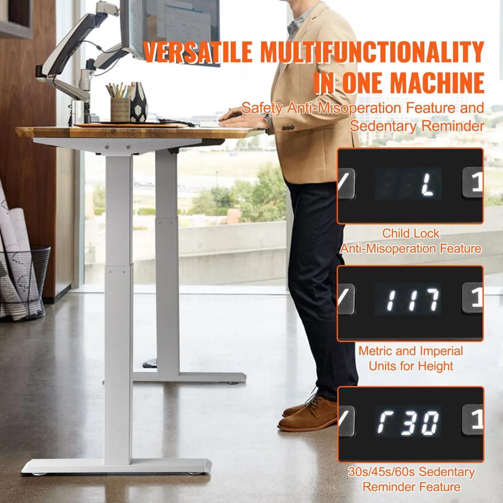 VEVOR Standing Desk Frame Dual Motor, Adjustable 27.6"-46.1"/70-117 Cm Height & 43.3"-70.1"/110-178 Cm Length Electric Stand
