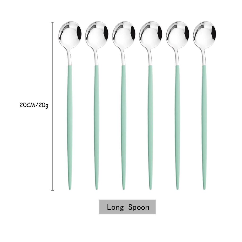6 adet/takım renkli uzun saplı kaşık yemek takımı suyu kahve karıştırma sofra dondurma kaşığı çatal bıçak kaşık seti mutfak gereçleri