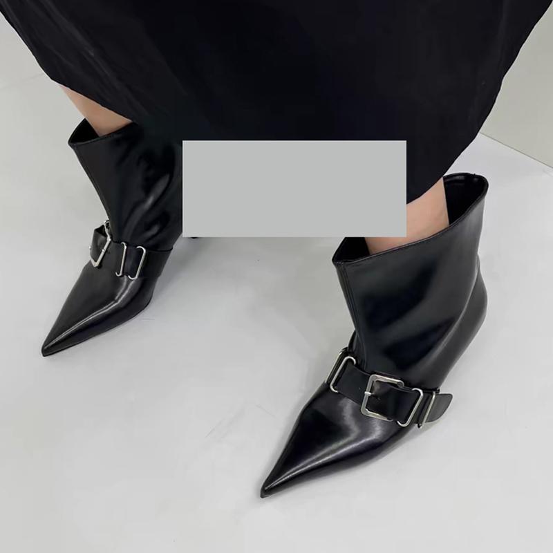 Pointed Toe Women Fashion Boots Ankle Mid Heels Shoes Dresigner Buckle Women Chelsea Boots Winter New Trend 2024 Goth Chaussures