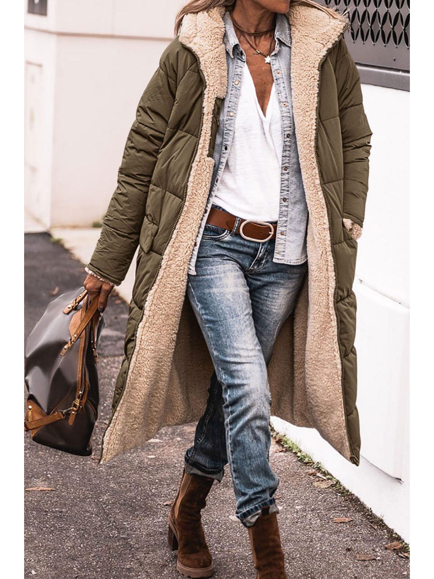 

Жіноче наддовге різнокольорове пальто зі штучного хутра на осінь та зиму S армія зелений колір