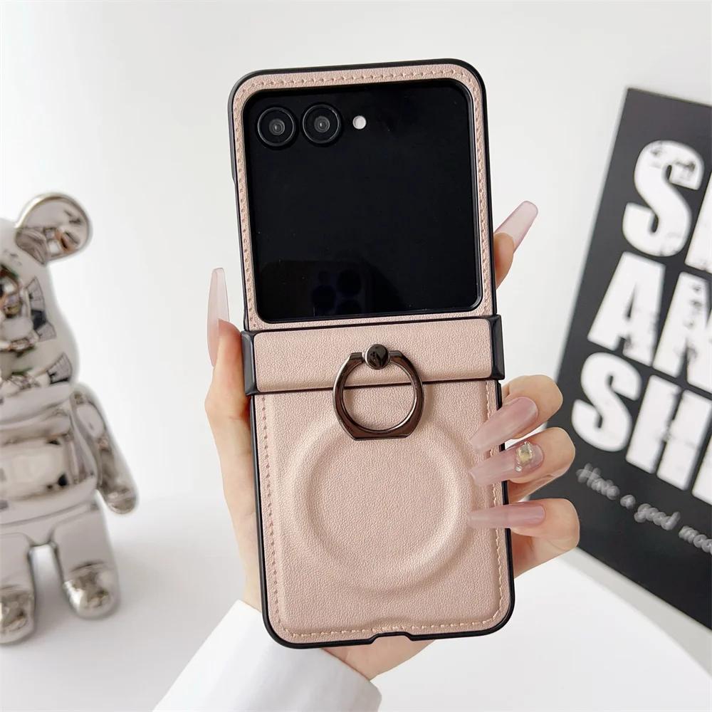 For Wireless Charging Magnetic Leather Phone Case for Motorola Razr 50 40 Ultra Moto Razr 60 50 Ring Hinge Protective Cover