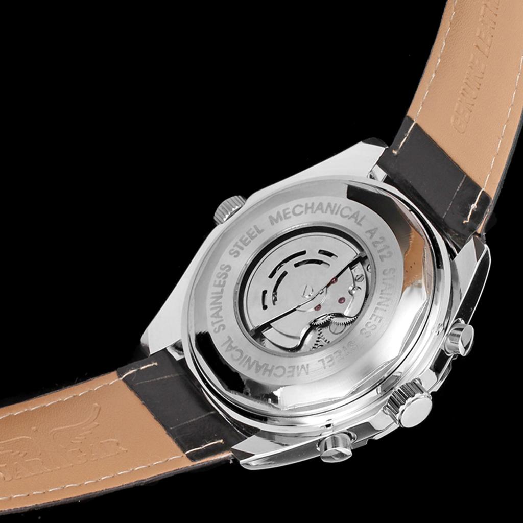 Men S Automatic Mechanical Watch with Leather Strap Fashion Wristwatch Calendar Date Display