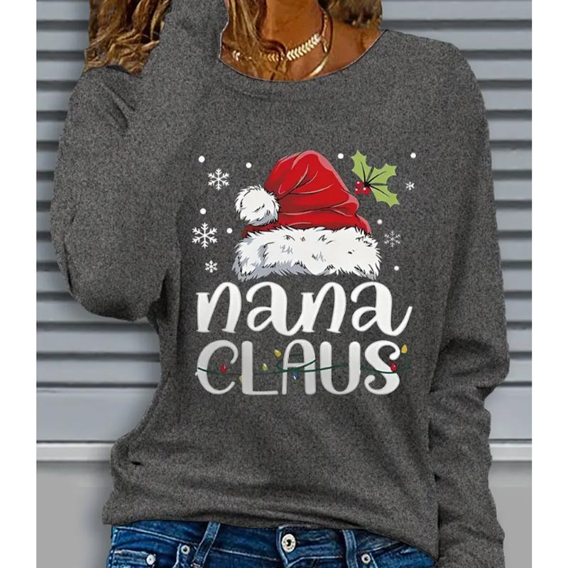 

2025 Осень и Зима Женский Новый Повседневный Топ с Круглым Вырезом и Длинным Рукавом с 3D Рождественским Узором XS серый