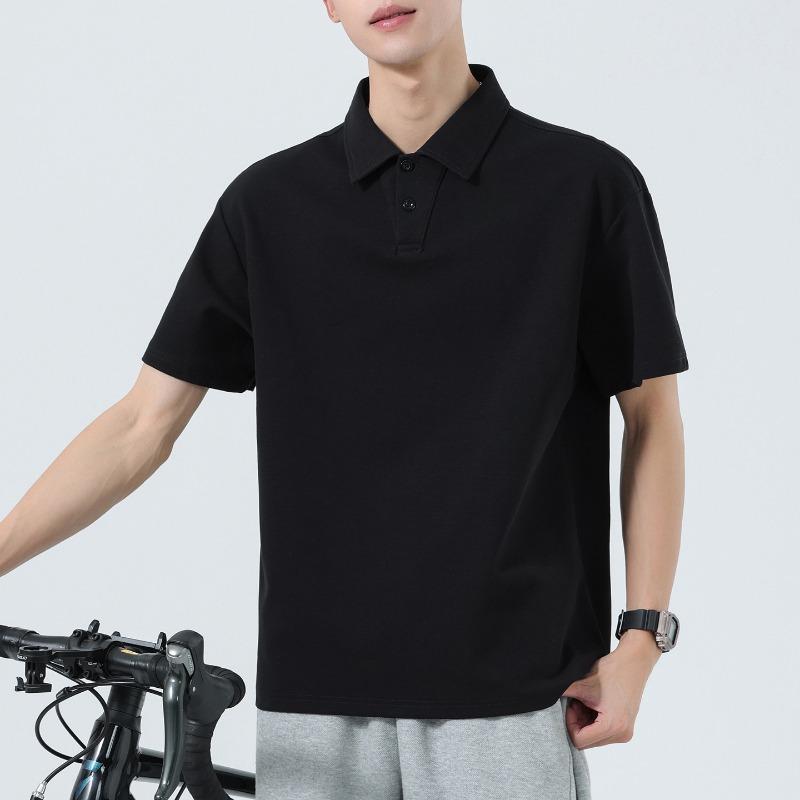 

Men Solid Color Basic Polo Shirt Collar Short Sleeve Loose Casual Business Smart Daily Office Summer Top M чёрный