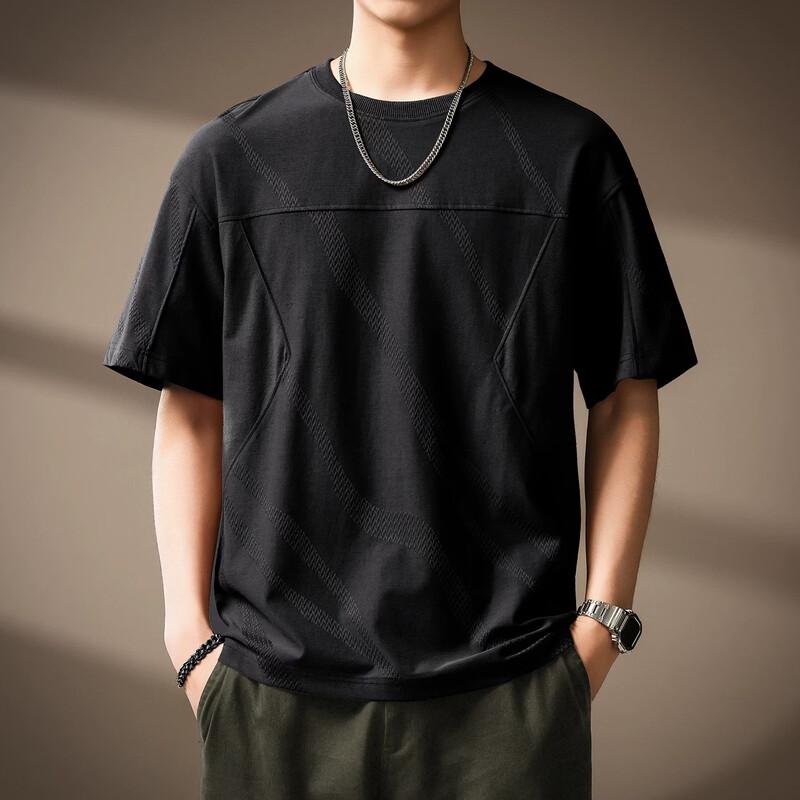 Men s High-End Jacquard Textured Round Neck T-Shirt L