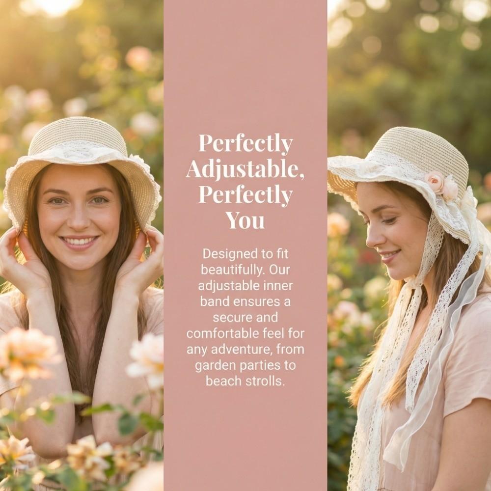 Elegant Lace Bow Sun Hat Breathable Straw Adjustable Beach Hat Lace Ruffle Fisherman Cap Outdoor Travel