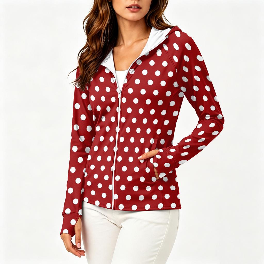 Women Lightweight Zip Up Hooded Jacket with Pockets Long Sleeve Sun Protection Printed Outerwear