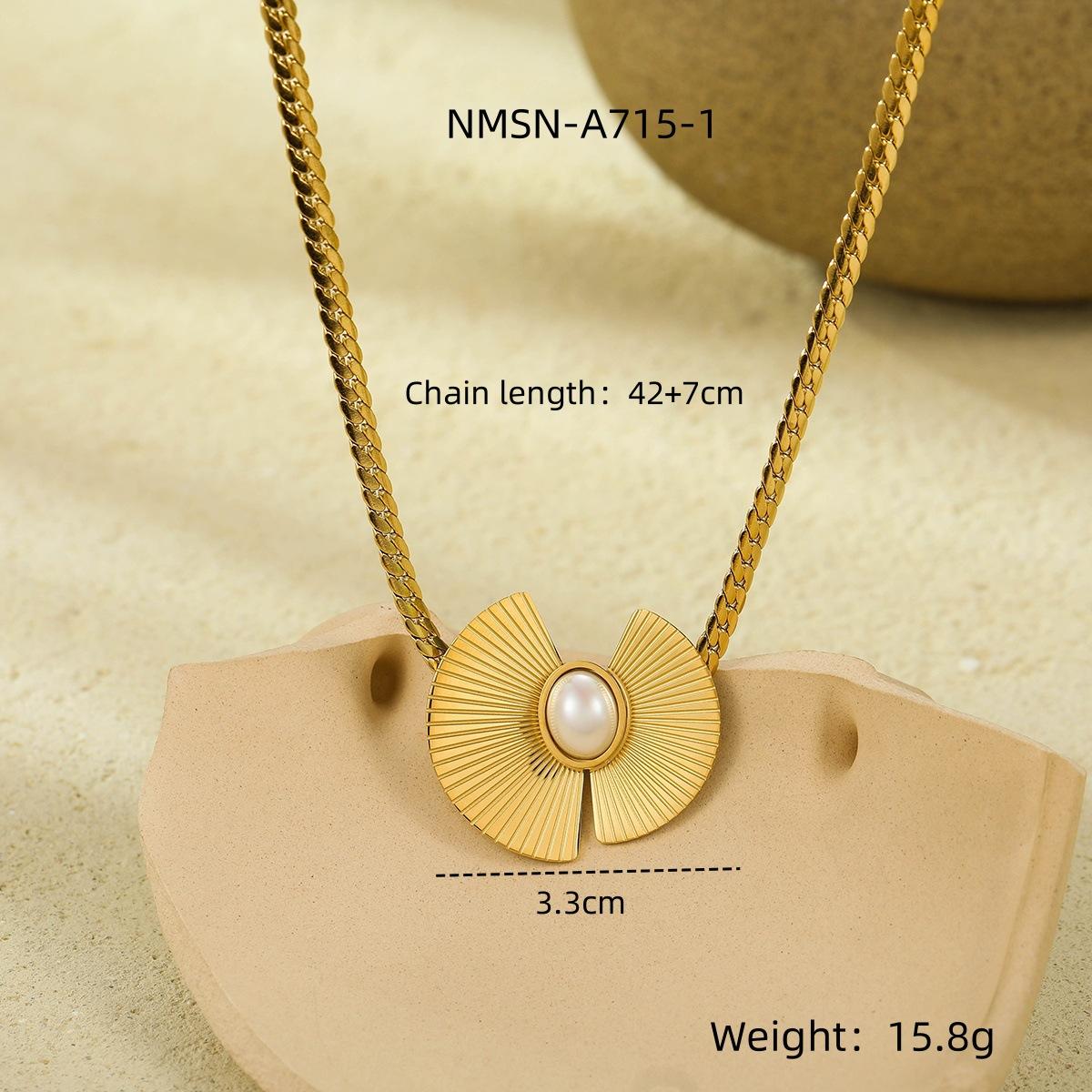 GEMCHIC Women s Stainless Steel Fan Asymmetric Pearl Pendant Necklace, Trendy Minimalist Collarbone Chain