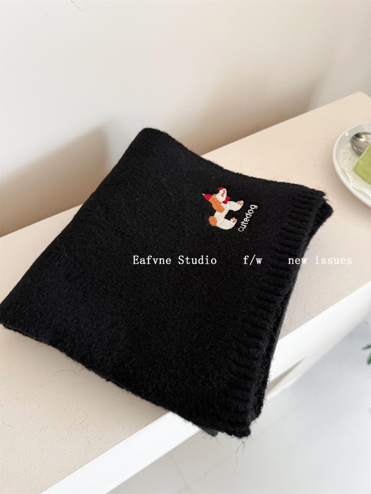 

Японский милый шарф с вышивкой в виде щенка: Уютный, модный, высококачественный трикотаж для студентов