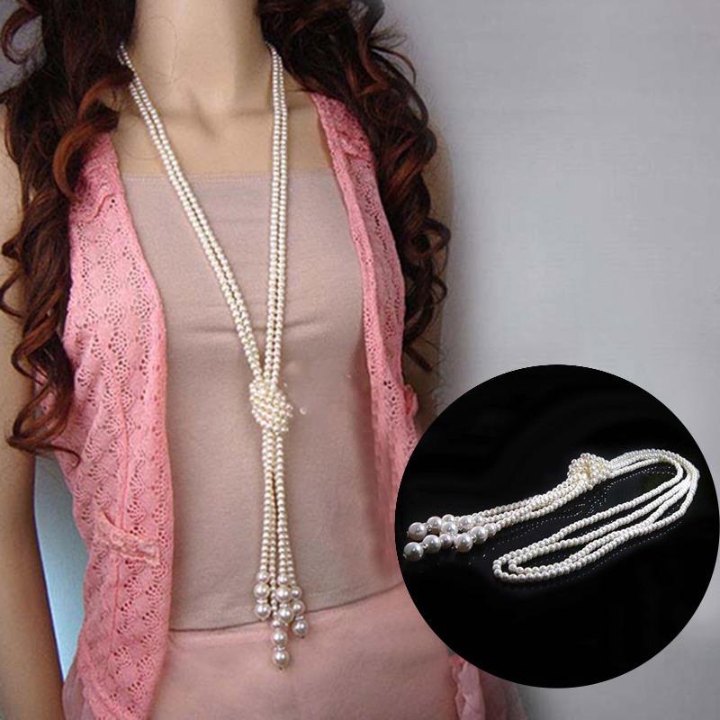 Frauen elegante Quaste Anhänger lange Kette Charms Pullover Halskette