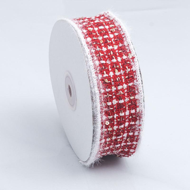 Woolen Woven Ribbon White Woolen Edge Big Red Ribbon Woolen Plaid Hair Accessories Clip Bow Accessories Elegant Home Decorating Activity Supplies