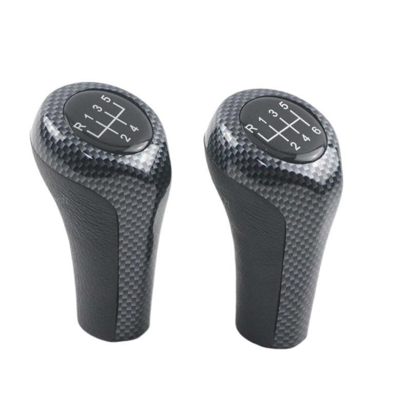 Carbon Look For BMW 1 3 5 6er E46 E53 E60 E61 E63 E81 E82 E83 E84 E87 E90 E91 E92 Car 5 6 Speed Leather Gear Silver Shift Knob
