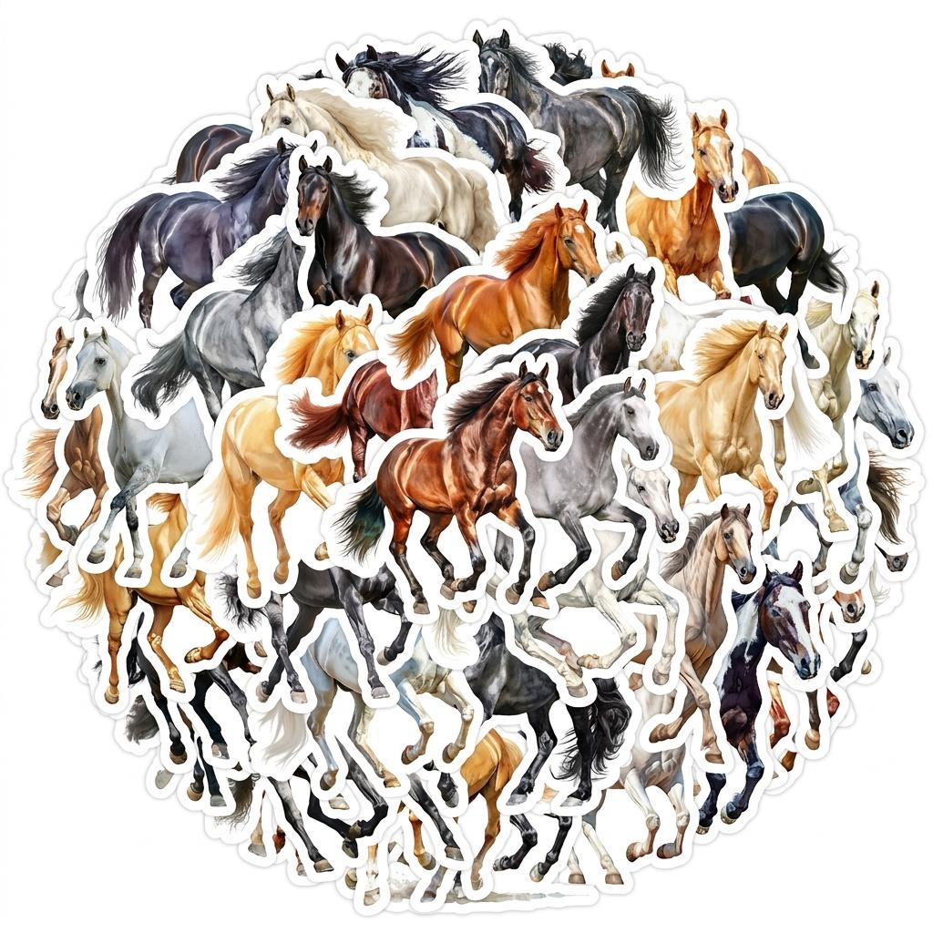 50Pcs Cute Horse Watercolor Stickers Waterproof Decals for Phone Cup Decoration