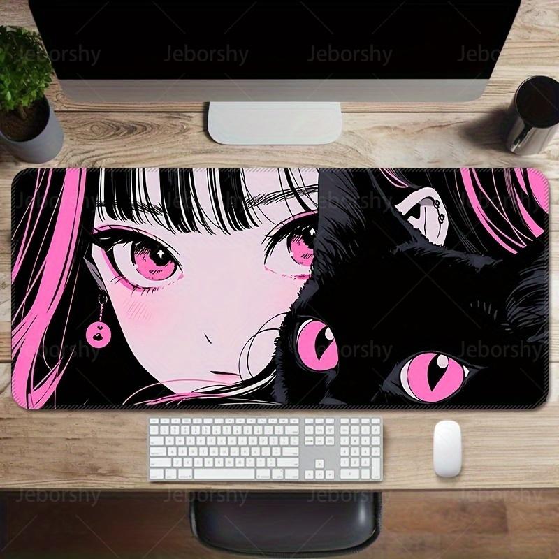Gaming Mouse Pad Anime Black Cat Eyes Setup Gaming Keyboard Long Pad Computer Desk Mat Large Rug Office Gadgets Kawaii Laptop 300x800x2mm