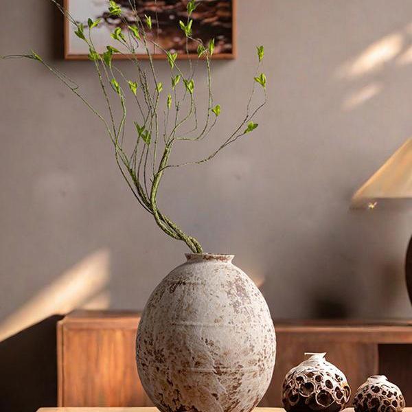 Wabi-Sabi Style Jingdezhen Ceramic Vase - Retro Coarse Pottery Centerpiece Jar