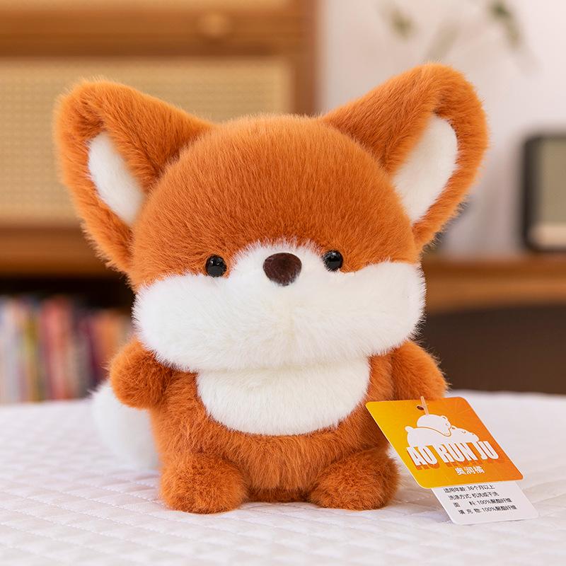 Mini table with doll fox table with puva doll Siamese cat plush toy office ornament doll