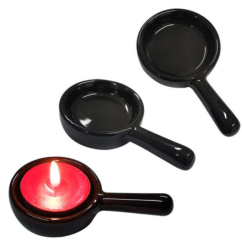 Ceramic Candle Holder with Handle and Flat Bottom