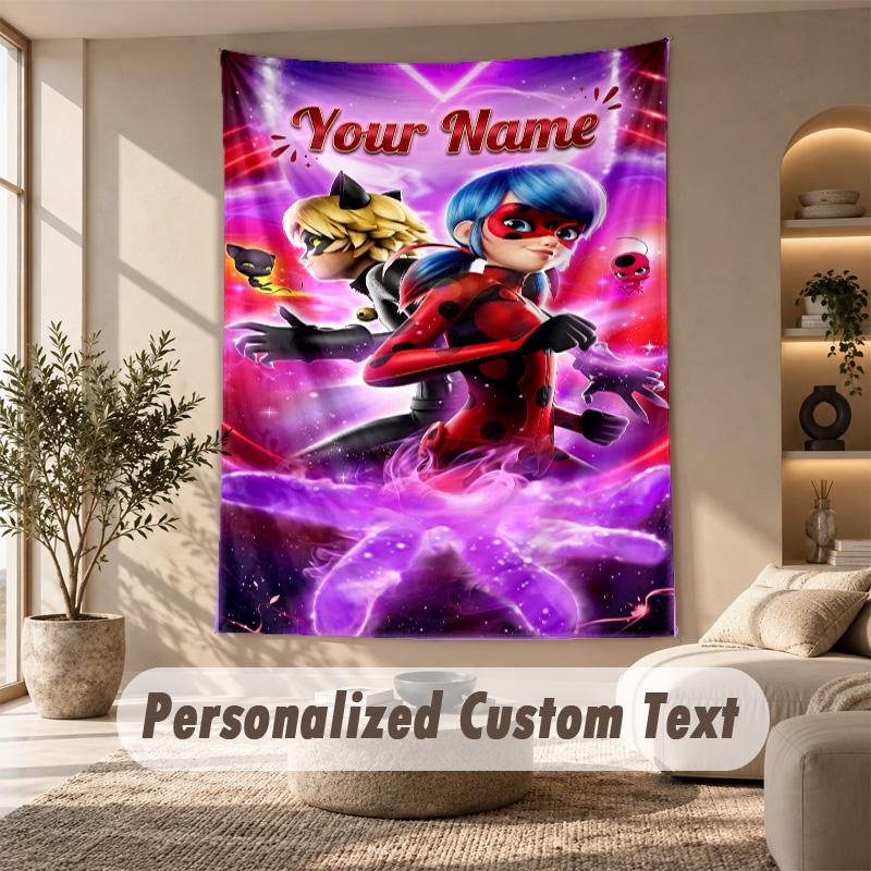 Miraculous Ladybug Tapestry, Personalized Custom Text, Wall Hanging Tapestry For Living Room Home Wall Decor