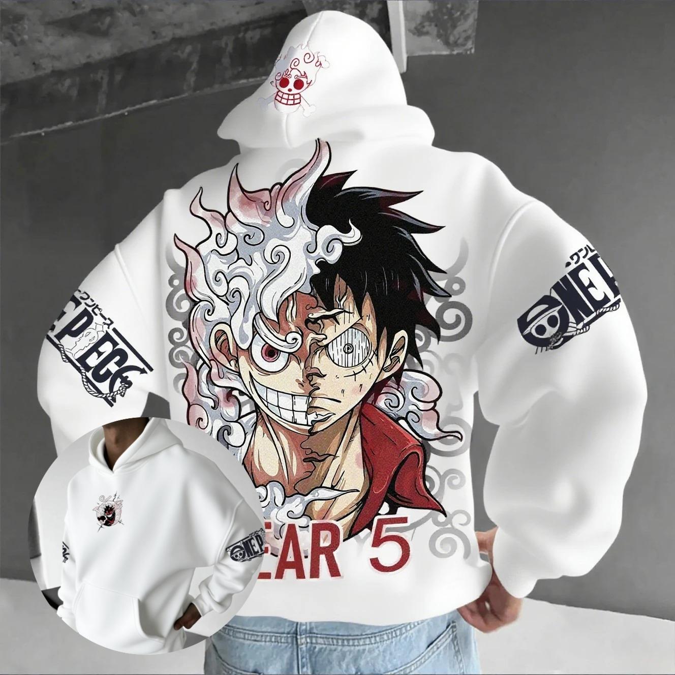 

Худі з аніме для чоловіків і жінок One Piece Луффі Gear 5 Ніка Streetwear Повсякденний світшот-пуловер Осінь Зима Косплей Довгий рукав M