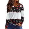 Women's Fashion Casual Slit Hem Round Neck Long Sleeve Loose Christmas Printed T-Shirt Ladies Top