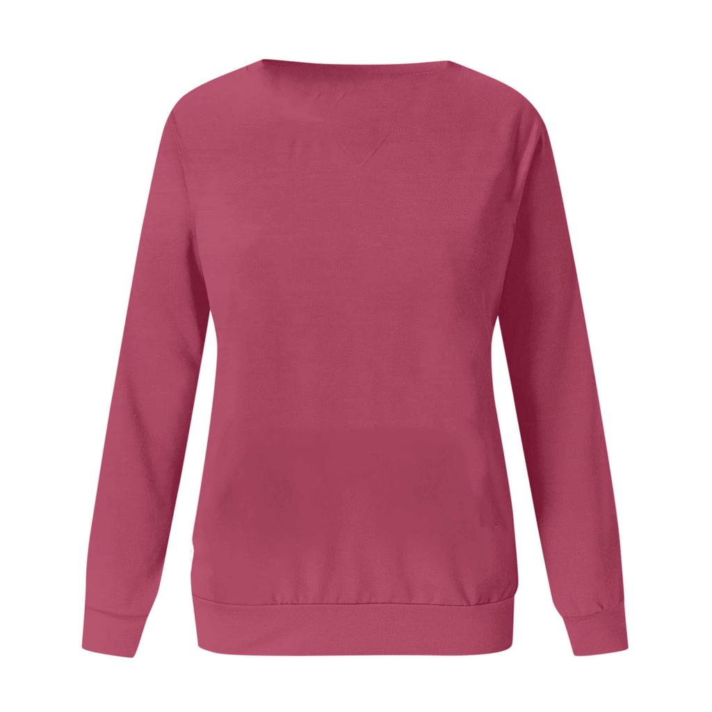 Ladies' Casual And Fashionable Pocket Solid Color Round Neck Long Sleeved Sweatshirt