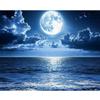2D Vollmond Meer Wandteppich, Ästhetische Blaue Ozean Wanddekoration