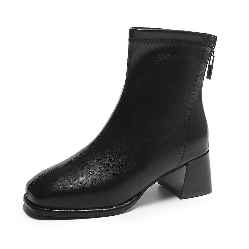 

Узкие ботинки женские новые 2025 осень и зима голые ботинки женский темперамент универсальный ретро короткие ботинки женские квадратная голова толстый каблук одинарный 35 чёрный