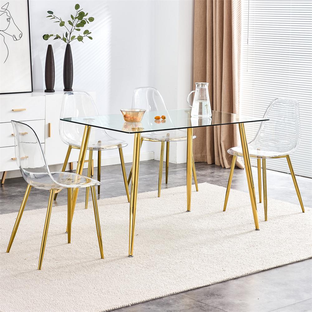 US Dining Chairs Set Of 6 Modern Simple Transparent Armless Seat With Back & Metal Legs For Kitchen Dining Room Home Office