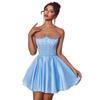 Nuevo top de tubo azul claro europeo y americano con cuentas cintura corta vestido de princesa fiesta cena citas temperamento vestido de noche