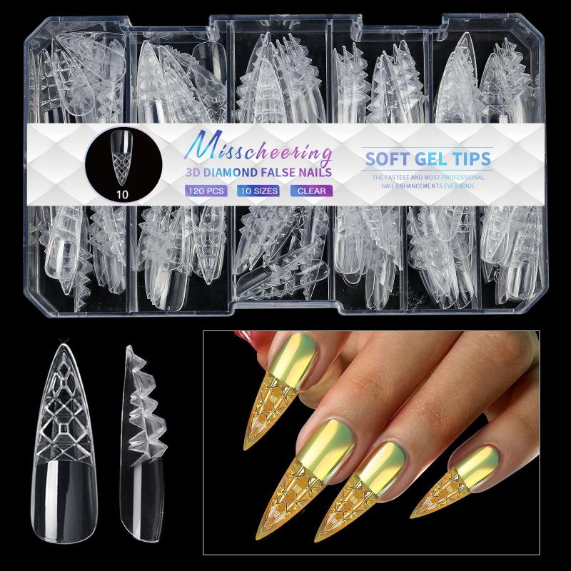 120/140pcs/Box Square Almond Coffin Nail Extension Tips Natural Clear Full Cover Nails Dual Form 3D Diamond Soft Gel Nail Tips