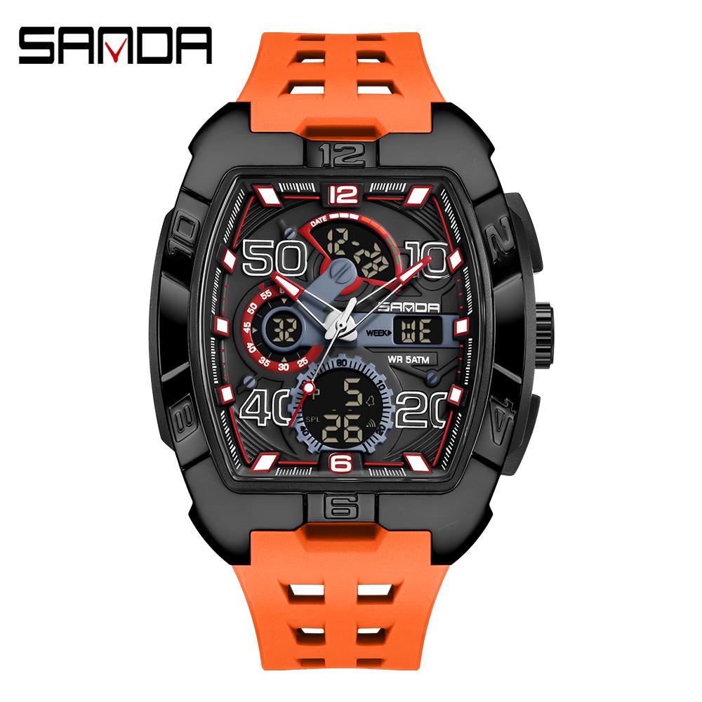 SANDA 5110 New Men's Outdoor Multifunctional Electronic Quartz Watch 5ATM Waterproof Night Light Countdown Stopwatch Alarm Clock