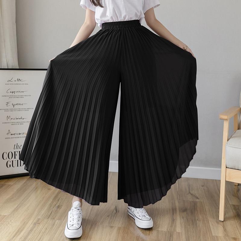 Sommer weite Hosen für Damen lässig elastisch hohe Taille locker lang gefaltete Hose Hosen Femme