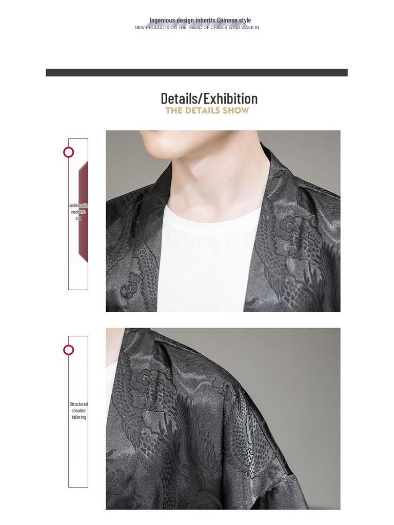 Men's Chinese Dragon Pattern Sun Protection Cardigan - Lightweight Summer Ethnic Style Cloak