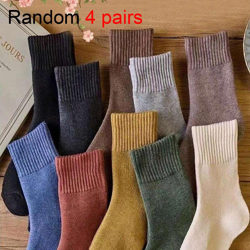 

4 пары зимних толстых мужских носков средней длины, модные осенне-зимние однотонные удобные потабливающие повседневные носки One Size