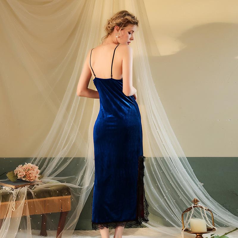

Sexy High-End Velvet Lace Pajamas Deep V Private Long Cami Nightgown Women s Loungewear Set 137 Luxurious Seductive Sleepwear for Ultimate Comfort L