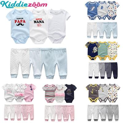 7ks/lot Detská kombinéza s krátkym rukávom + Nohavičky Kreslené chlapčenské oblečenie Súpravy letného dievčenského overalu pre bábätká Deti Oblečenie pre bábätká