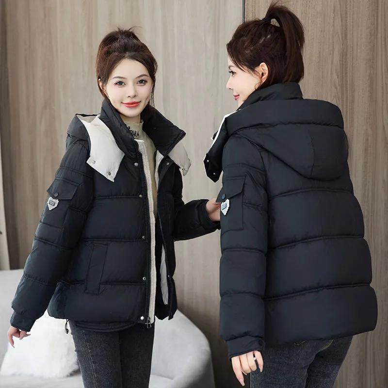 Women Parka Short Down Cotton Jacket Winter Fashion Hodded Loose And Small Thick Warm Quilted Cotton Jacket