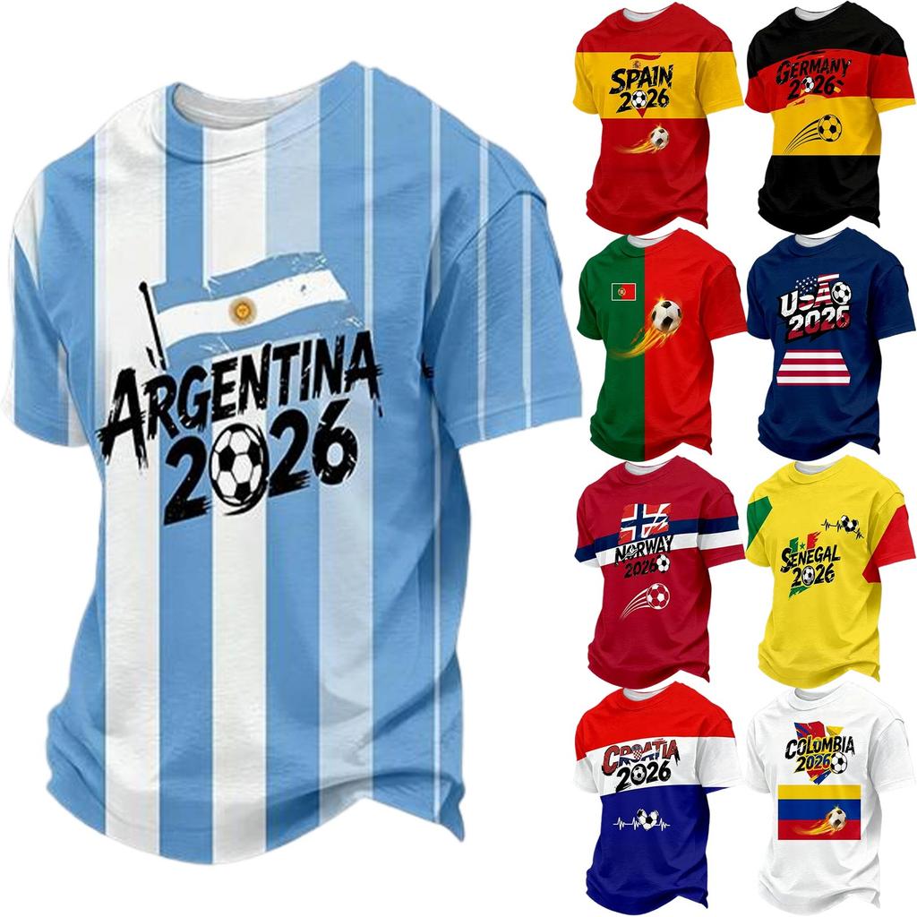 Men's Crew Neck Short Sleeve T-Shirt with Spain 2026 Football Print Casual Fit Lightweight Comfortable Design