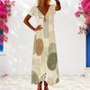 Women Plus Size V Neck Short Sleeve Printed Loose Maxi Dress