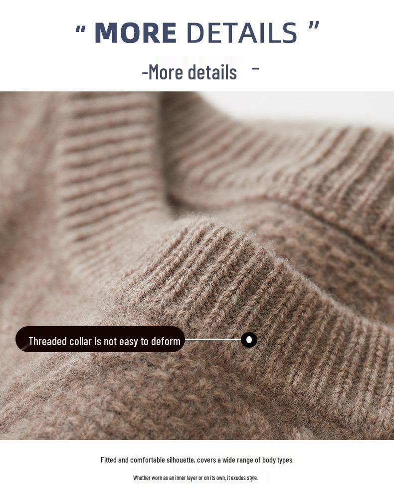 Men's Casual 100% Wool Thickened Sweater - Five-Needle Large Diamond Jacquard Knit