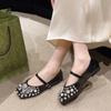 Fashion Women’s Flat Shoes Fairy Style Silver Sequins Mary Janes Basic Spring Summer Rhinestones Low Heel Pumps Single Shoes Square Toe