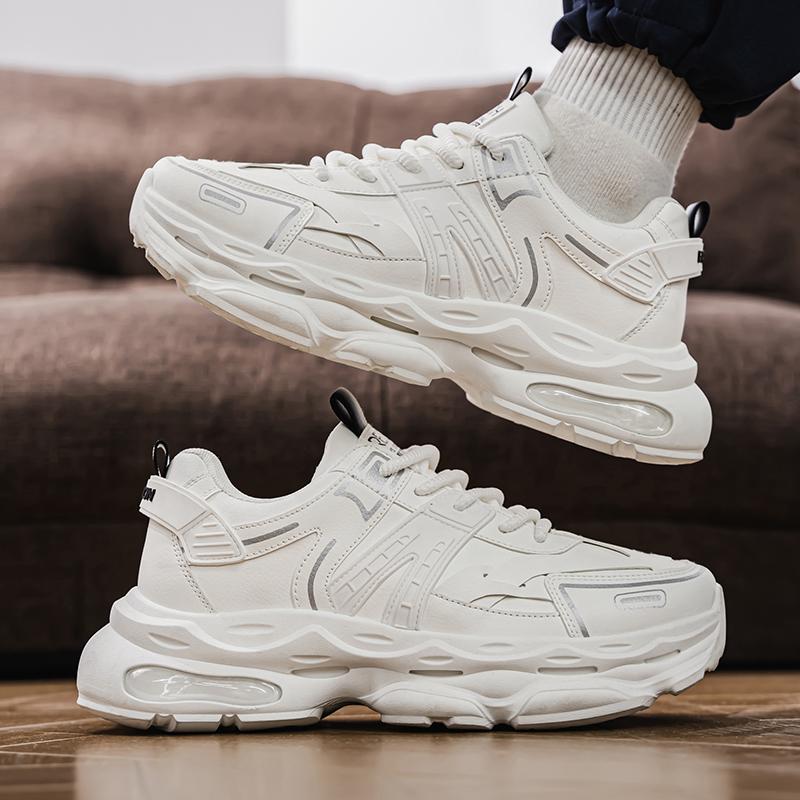 Men's platform-style thick-soled shoes, white flat sports shoes, men's style