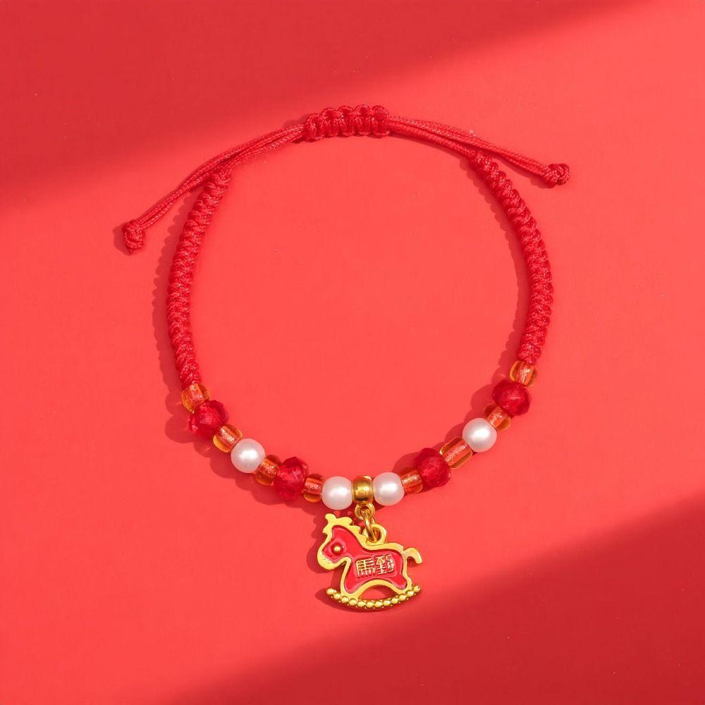 Chinese Style Horse Year Bracelet Zodiac Year 2026 Horse Year Lucky Pony Red Rope Zodiac Horse Gold Fortune Bracelet Decoration