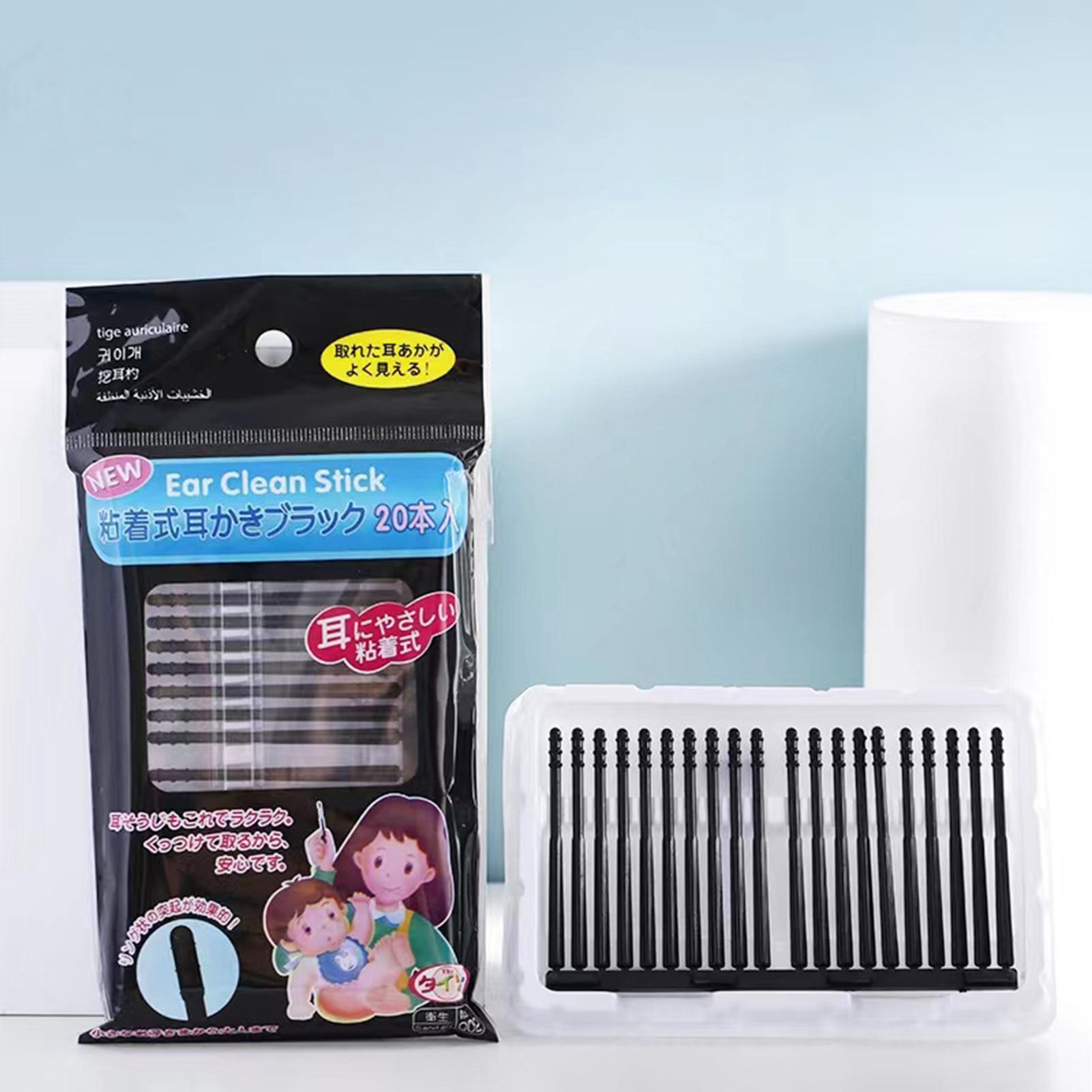 20pcs Soft Ear Scoop Sticky Adhesive Ear Wax Removal Stick for Women Men All Age People Black Packaging